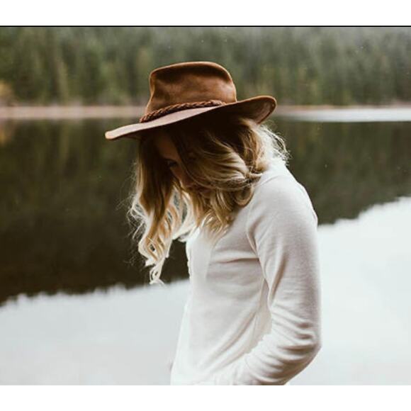Minnetonka Brown Leather Fold Up Hat - Picture 1 of 7